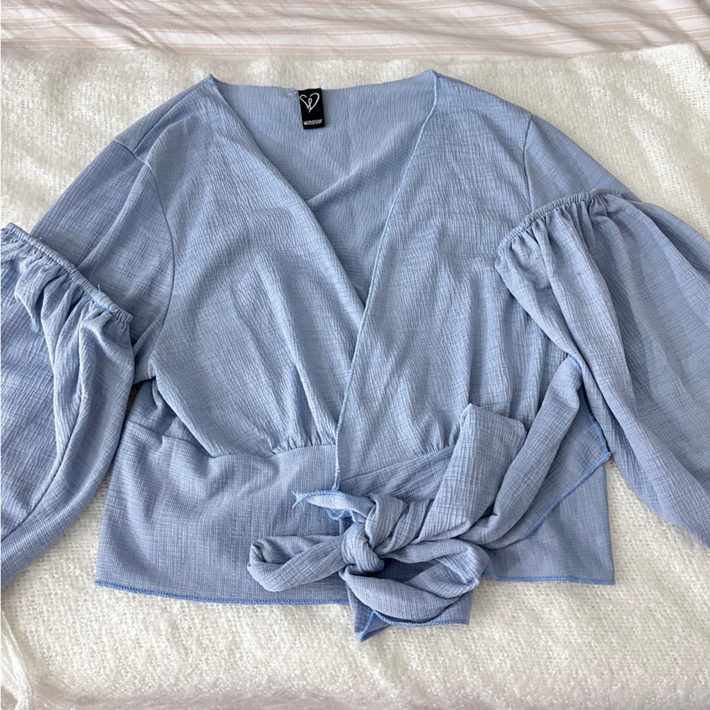 Elegant Blue Wrap Top